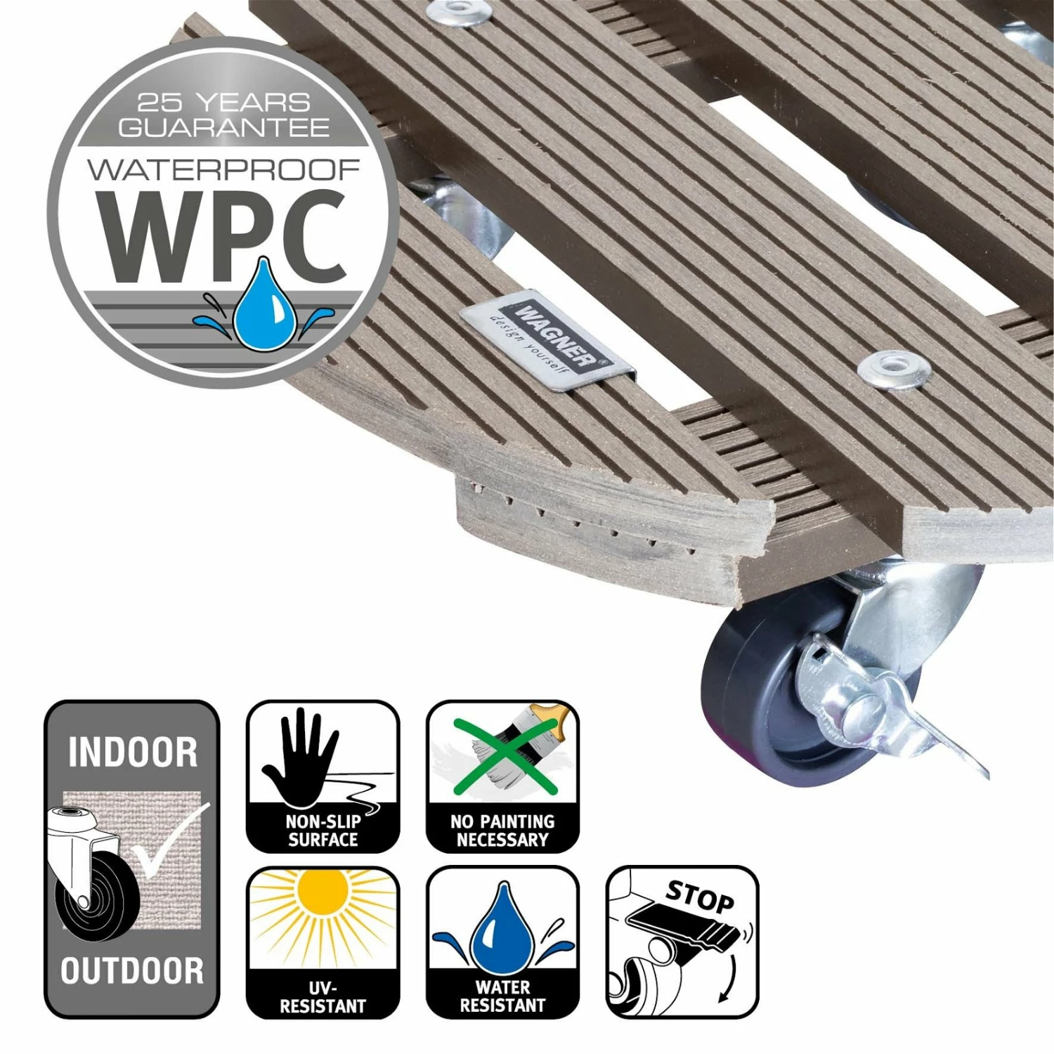 Multi Roller WPC, Tragkraft 100 Kg, Taupe, Ca. 7 X 29 X 29 Cm – Bild 3