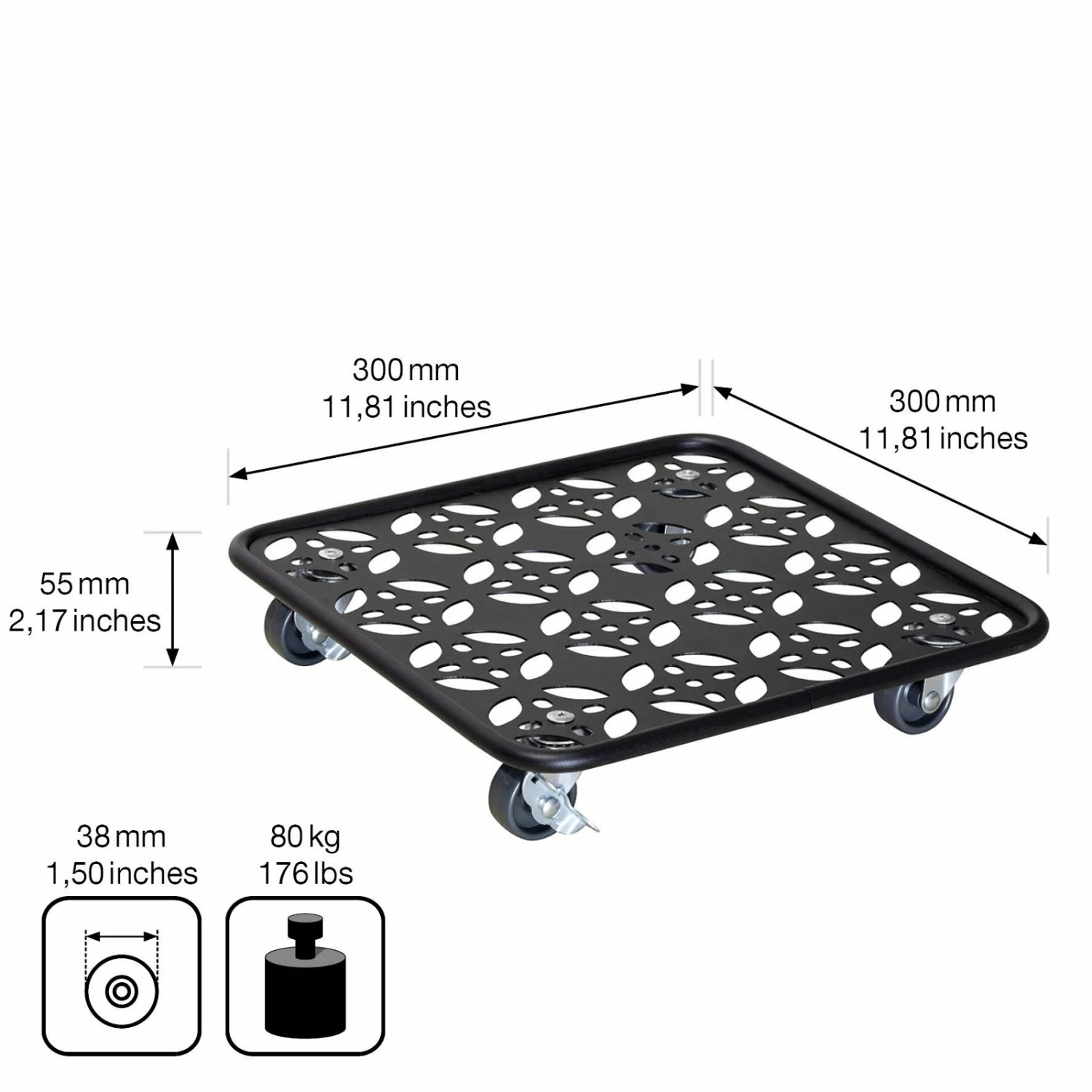 Pflanzenroller GH0936/0937, Tragkraft 80 Kg, Schwarz, Ø 30 Cm – Bild 6