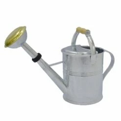 Zinkgießkanne Mit Holzgriff Und Messingbrause, Grau
