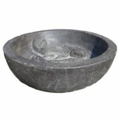 Wasserschale Mit 2 Fischen, Grau, Steinguss, 13 X 40 X 40 Cm