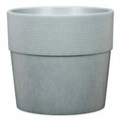 Pflanzgefäß 'Groove' Mit Reservoir, Rund, Beton, Hellgrau, Kunststoff