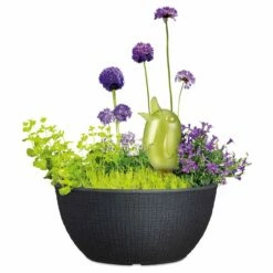 Pflanzschale 'Barceo', Rund, Stein, Schwarz, Kunststoff