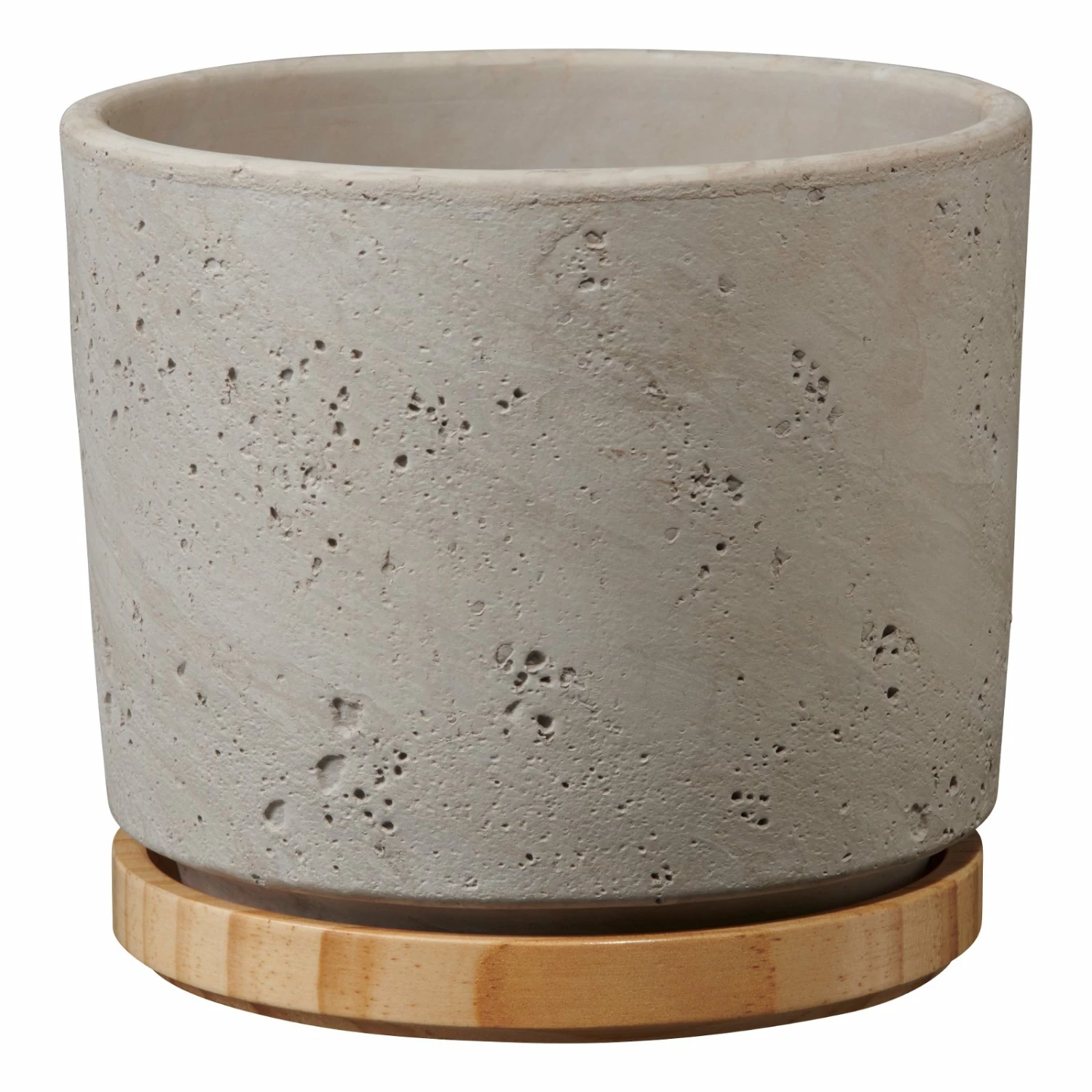 Übertopf Paros Deluxe, Keramik & Holz, Hellgrau, 23 Cm