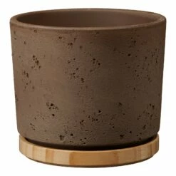 Übertopf Paros Deluxe, Keramik & Holz, Sandgrau, 19 Cm