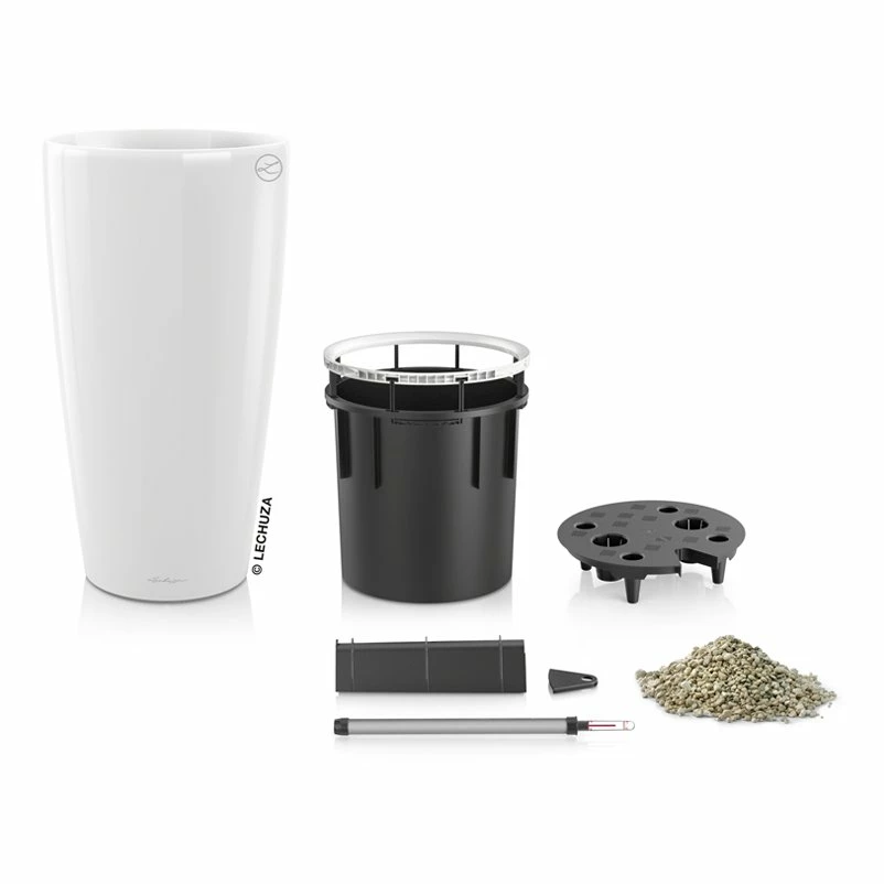 LECHUZA Rondo Premium, All-in-One-Set, Weiß Hochglanz, Ø 33 Cm, H:56 Cm – Bild 3