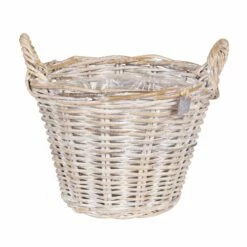 Pflanzkorb Aus Rattan Mit Folieneinsatz, Weiß, Ø 35 H: 25 Cm