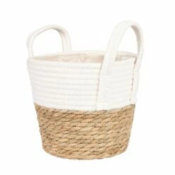 2-farbiger Wohnkorb Mit Folieneinsatz, Seegrasgeflecht Und Jute, Weiß, 23,5 Cm